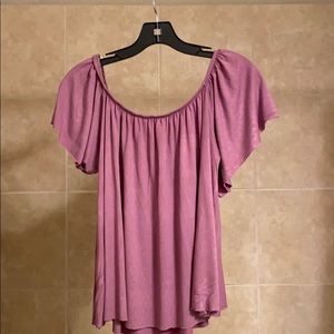 Mauve Off The Shoulder Ruffled Sleeve Blouse